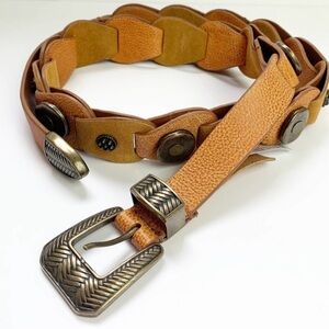 Free People Tan Leather Belt with Metal Buckle